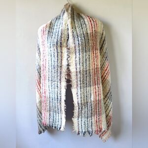 Modena Multi-colored Plaid Blanket Scarf or Wrap Featuring Frayed Fringe Edges